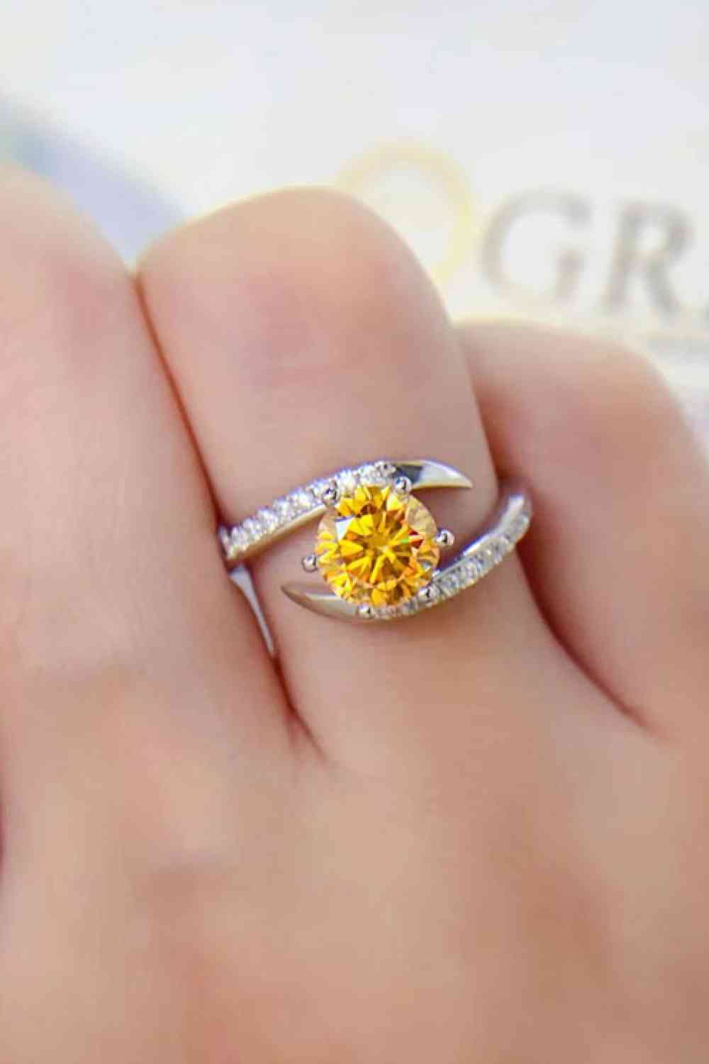 1 Carat Moissanite 925 Sterling Silver Ring Banana Yellow Moissanite - Tophatter Daily Deals