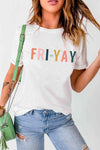 Letter Graphic Cuffed Tee White Women's T-Shirts - Tophatter Daily Deals