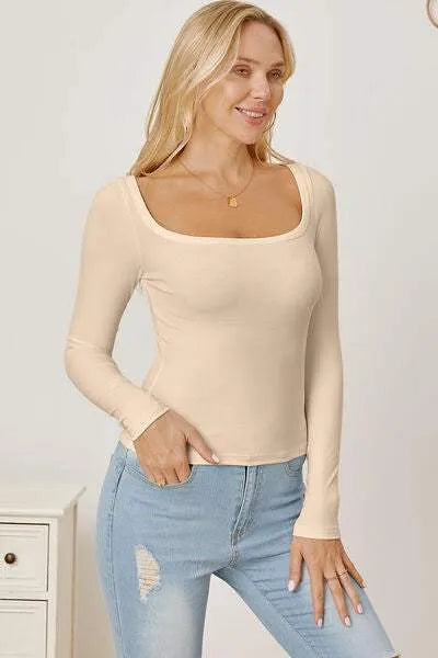 Square Neck Long Sleeve T-Shirt Women's T-Shirts - Tophatter Daily Deals