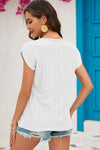 Eyelet Round Neck Short Sleeve T-Shirt Women's T-Shirts - Tophatter Daily Deals