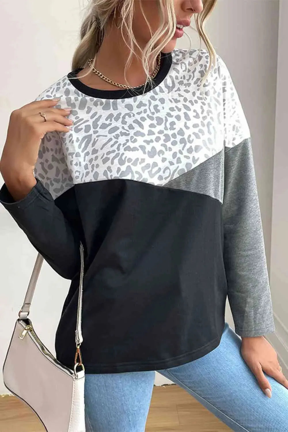 Leopard Color Block Pullover Women's T-Shirts - Tophatter Daily Deals