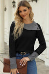 Decorative Button Long Sleeve Waffle-Knit Blouse Black Blouses - Tophatter Daily Deals