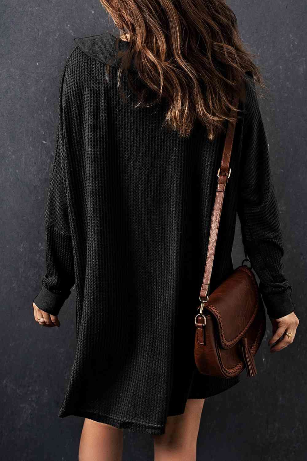 Waffle Knit Buttoned Long Sleeve Top with Breast Pocket - Tophatter Deals