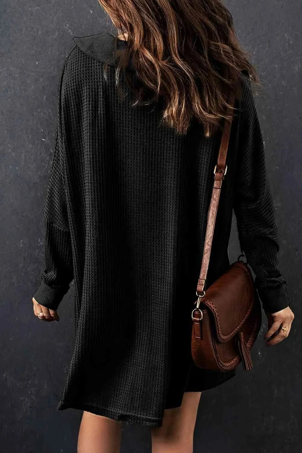 Waffle Knit Buttoned Long Sleeve Top with Breast Pocket Blouses - Tophatter Daily Deals