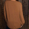 Round Neck Long Sleeve Ruched Blouse Blouses - Tophatter Daily Deals