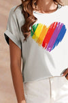 Heart Round Neck Short Sleeve T-Shirt Women's T-Shirts - Tophatter Daily Deals