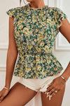 Floral Mock Neck Flutter Sleeve Peplum Top Blouses - Tophatter Daily Deals