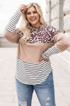 Plus Size Mixed Print Color Block Curved Hem Top Multi Women's T-Shirts - Tophatter Daily Deals