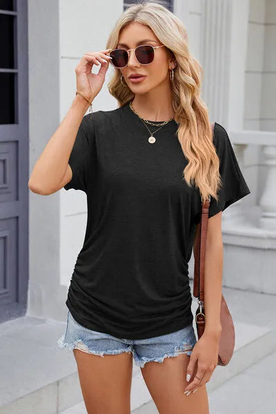 Round Neck Flutter Sleeve T-Shirt Black Women's T-Shirts - Tophatter Daily Deals