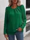 Ruched Round Neck Puff Sleeve Blouse Green Blouses - Tophatter Daily Deals