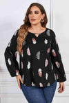 Melo Apparel Plus Size Printed Round Neck Long Sleeve Cutout Blouse Black Blouses - Tophatter Daily Deals