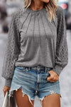 Lace Detail Lantern Sleeve T-Shirt Heather Gray Women's T-Shirts - Tophatter Daily Deals