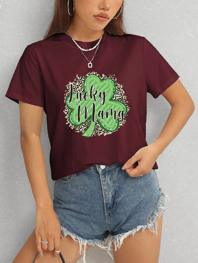 LUCKY MAMA Round Neck T-Shirt Women's T-Shirts - Tophatter Daily Deals