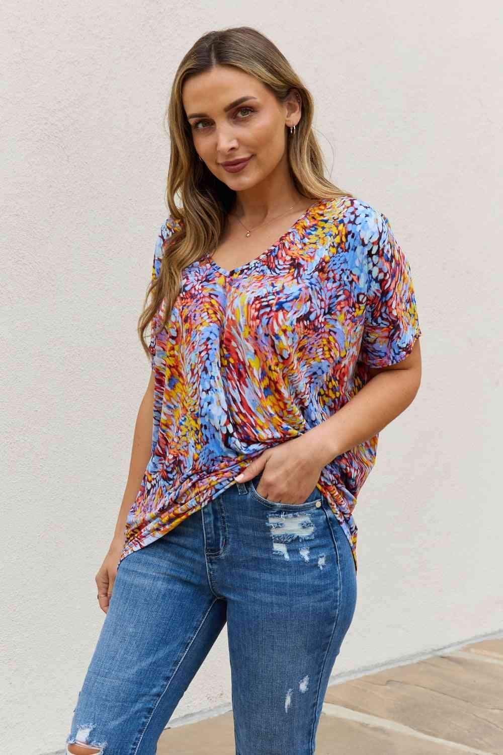 Be Stage Full Size Printed Dolman Flowy Top Blouses - Tophatter Daily Deals