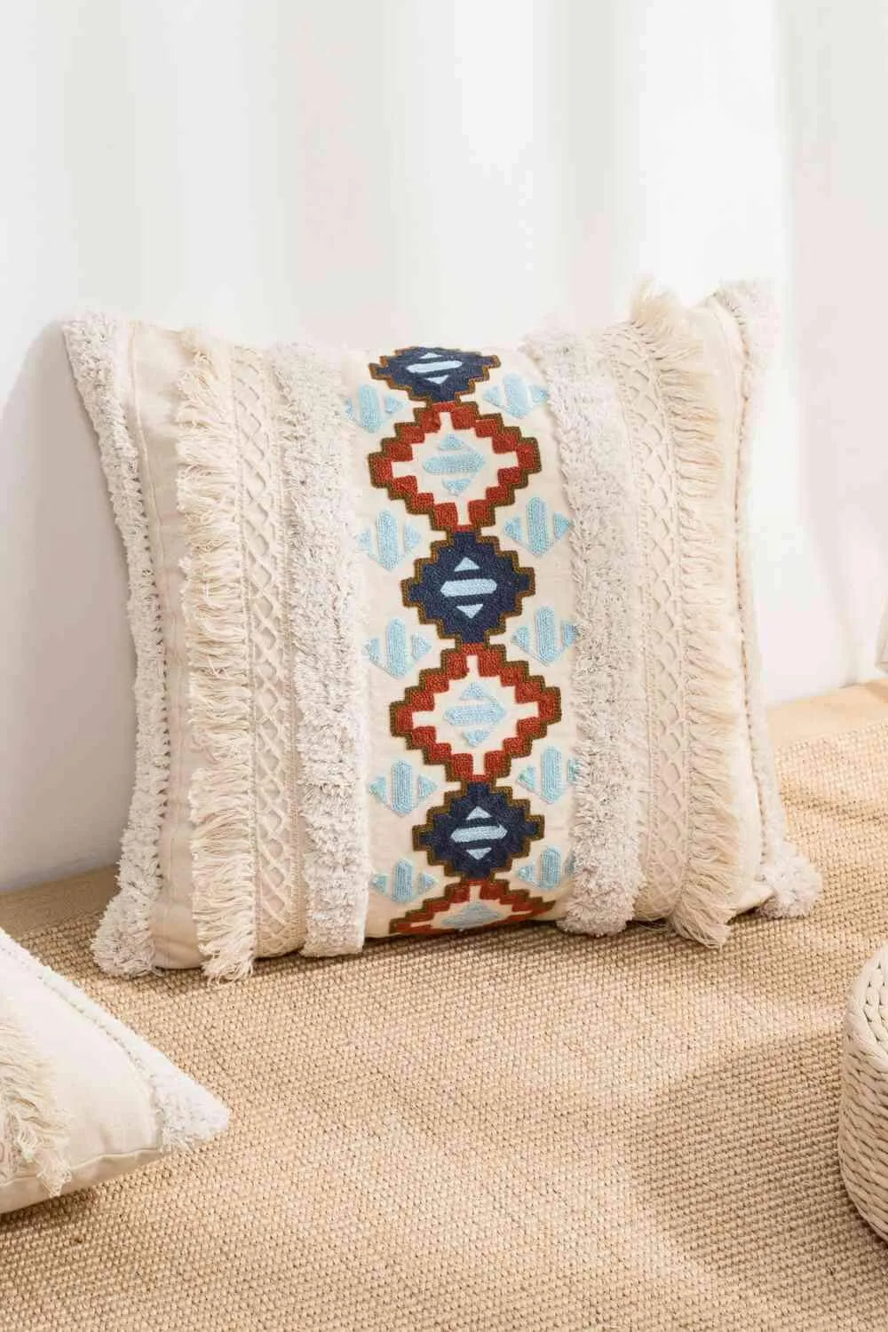 Embroidered Fringe Detail Decorative Throw Pillow Case Decorative Pillowcases - Tophatter Daily Deals