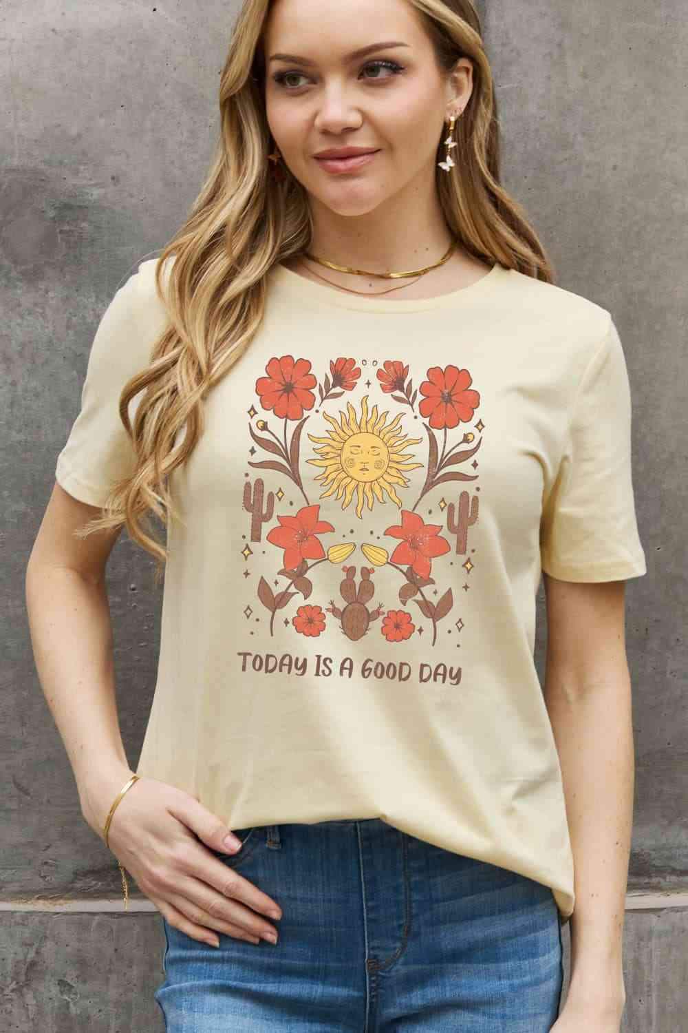 Simply Love Full Size TODAY IS A GOOD DAY Graphic Cotton Tee Women's T-Shirts - Tophatter Daily Deals