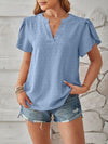 Swiss Dot Notched Petal Sleeve T-Shirt Women's T-Shirts - Tophatter Daily Deals