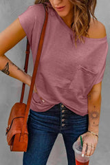 Capped Sleeve Round Neck T-Shirt Pink Women's T-Shirts - Tophatter Daily Deals