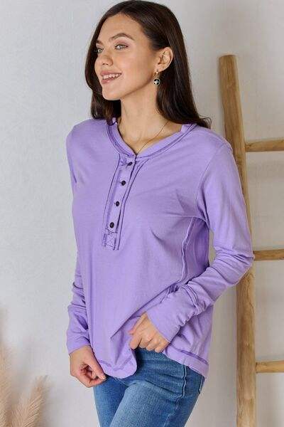 Zenana Exposed Seam Thumbhole Long Sleeve Top Blouses - Tophatter Daily Deals