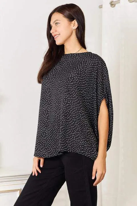 Double Take Printed Dolman Sleeve Round Neck Blouse Blouses - Tophatter Daily Deals