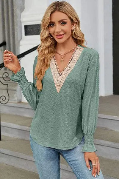 V-Neck Flounce Sleeve T-Shirt Gum Leaf Women's T-Shirts - Tophatter Daily Deals
