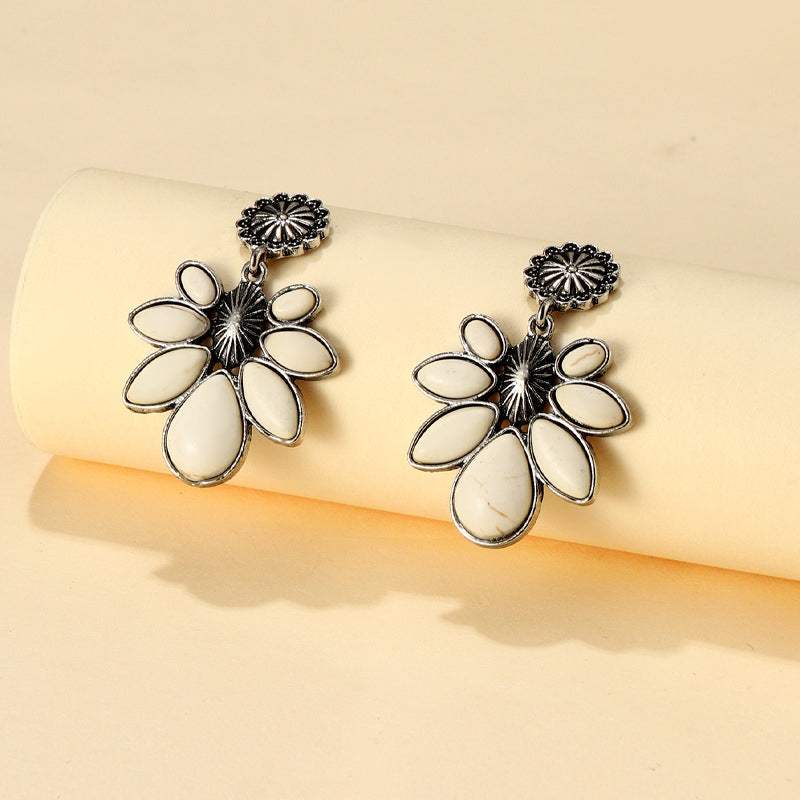 Artificial Turquoise Flower Earrings White One Size Earrings - Tophatter Daily Deals