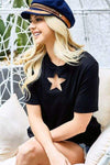 BiBi Star Cutout Short Sleeve T-Shirt Black Women's T-Shirts - Tophatter Daily Deals