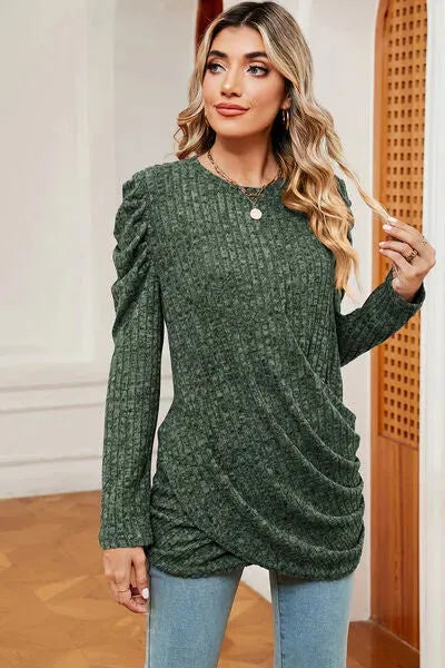 Round Neck Puff Sleeve T-Shirt Women's T-Shirts - Tophatter Daily Deals