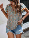 Printed Short Sleeve Tie Neck Blouse - Tophatter Deals