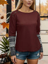 Geometric Waffle-Knit Buttoned Round Neck T-Shirt Women's T-Shirts - Tophatter Daily Deals