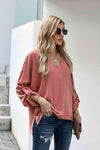 V-Neck Roll-Tab Sleeve Blouse Blouses - Tophatter Daily Deals