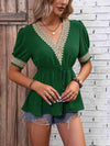 Contrast V-Neck Babydoll Top Forest Blouses - Tophatter Daily Deals