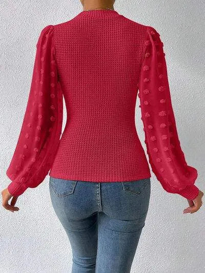 Swiss Dot Waffle-Knit Lantern Sleeve T-Shirt Women's T-Shirts - Tophatter Daily Deals