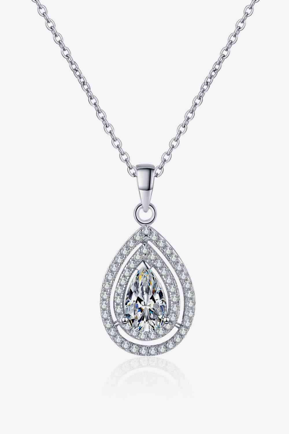 1 Carat Moissanite Teardrop Pendant Necklace Silver One Size Moissanite - Tophatter Daily Deals