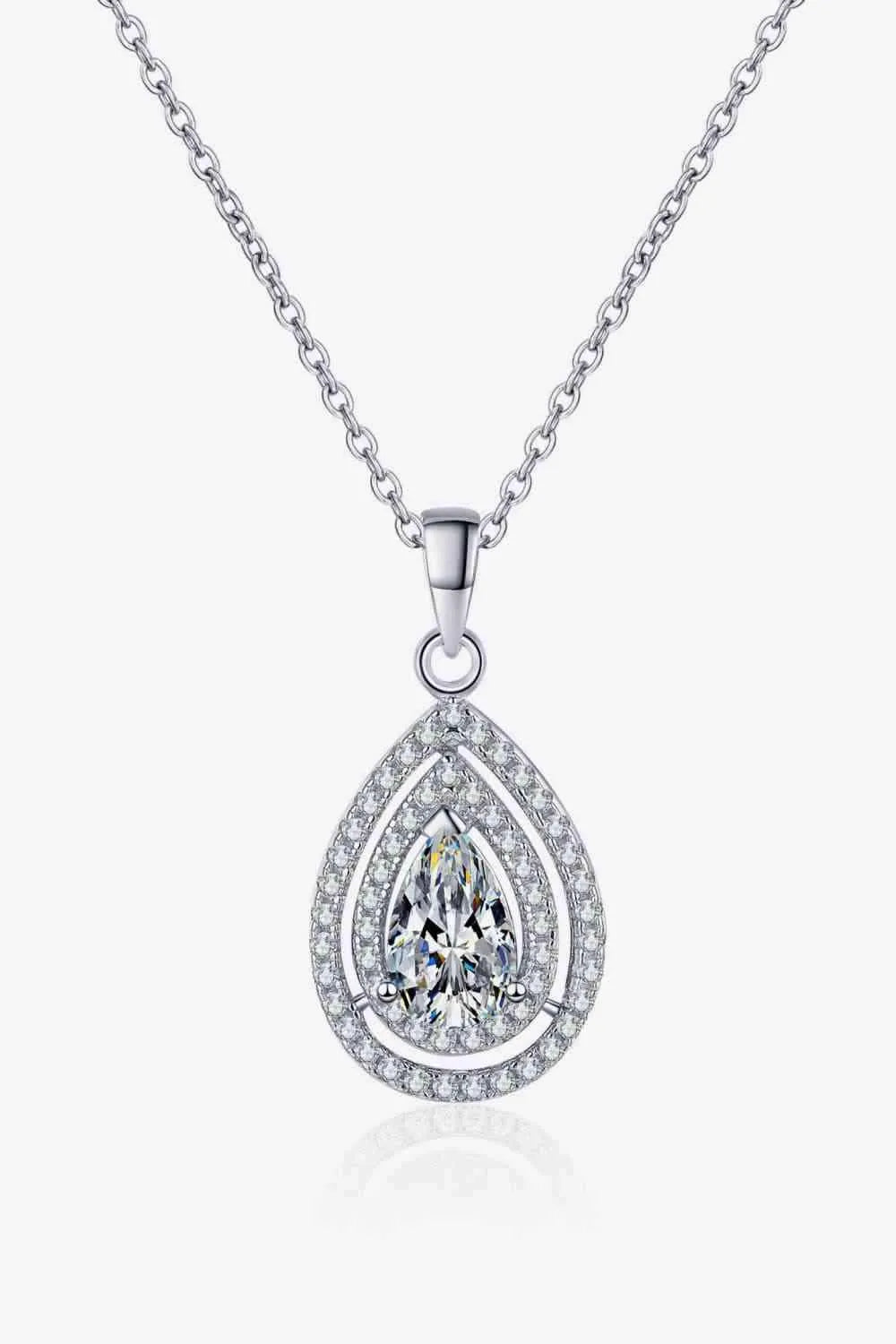 1 Carat Moissanite Teardrop Pendant Necklace Silver One Size Moissanite - Tophatter Daily Deals