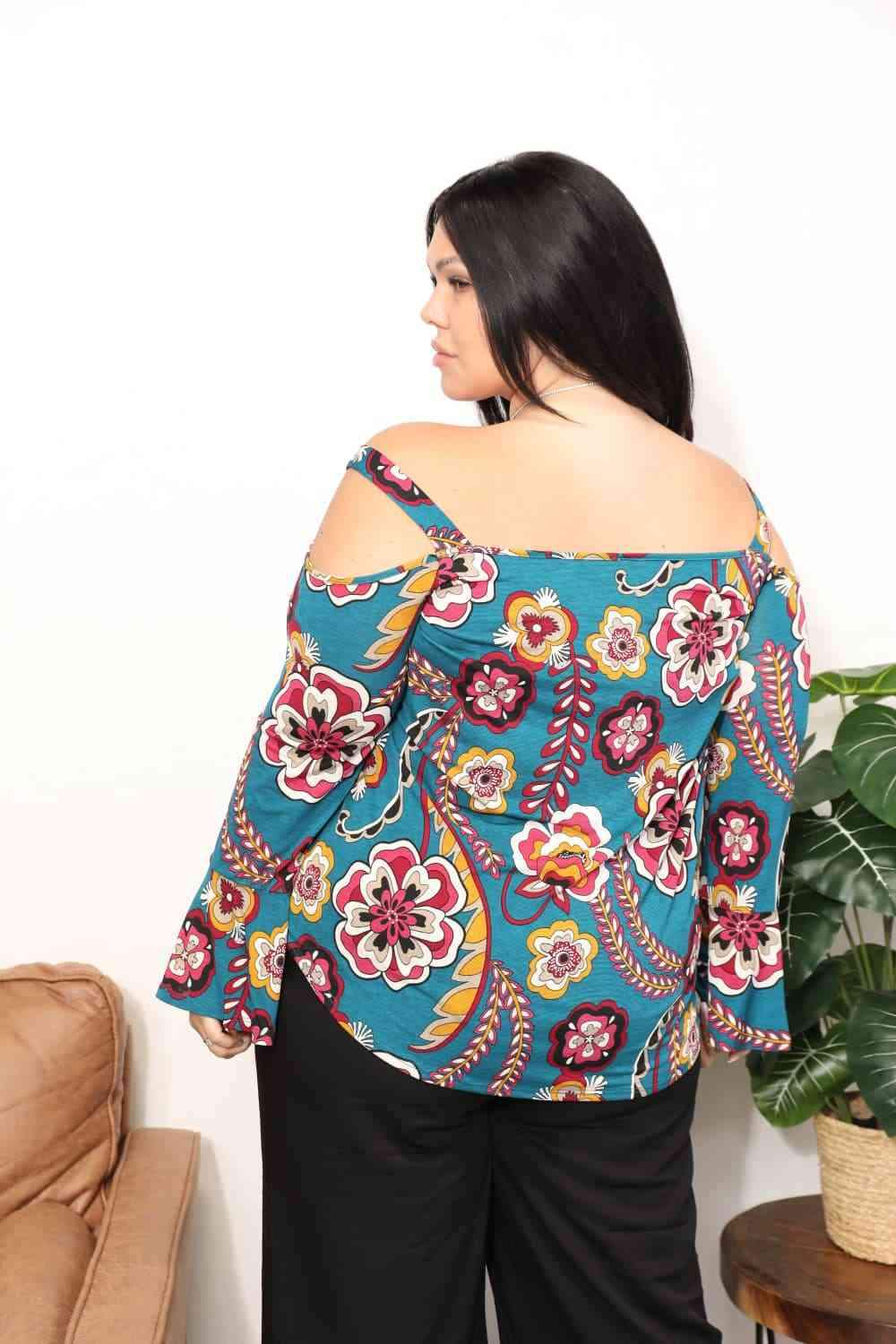 Sew In Love Full Size Floral Cold Shoulder Blouse Blouses - Tophatter Daily Deals