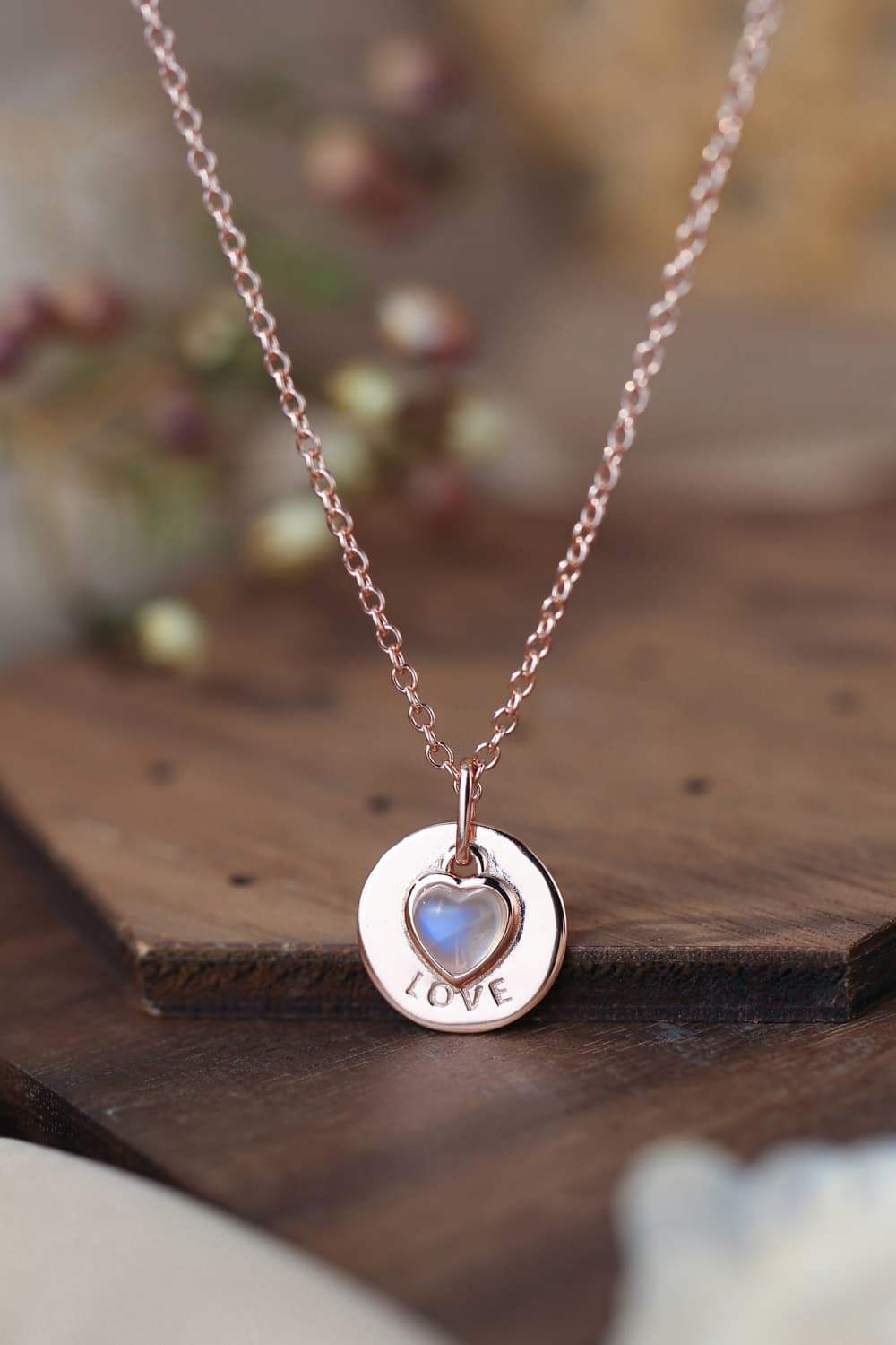 Moonstone LOVE Heart Pendant 925 Sterling Silver Necklace Rose Gold One Size Moonstone - Tophatter Daily Deals