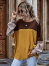 Color Block Waffle-Knit Long Sleeve Top Women's T-Shirts - Tophatter Daily Deals