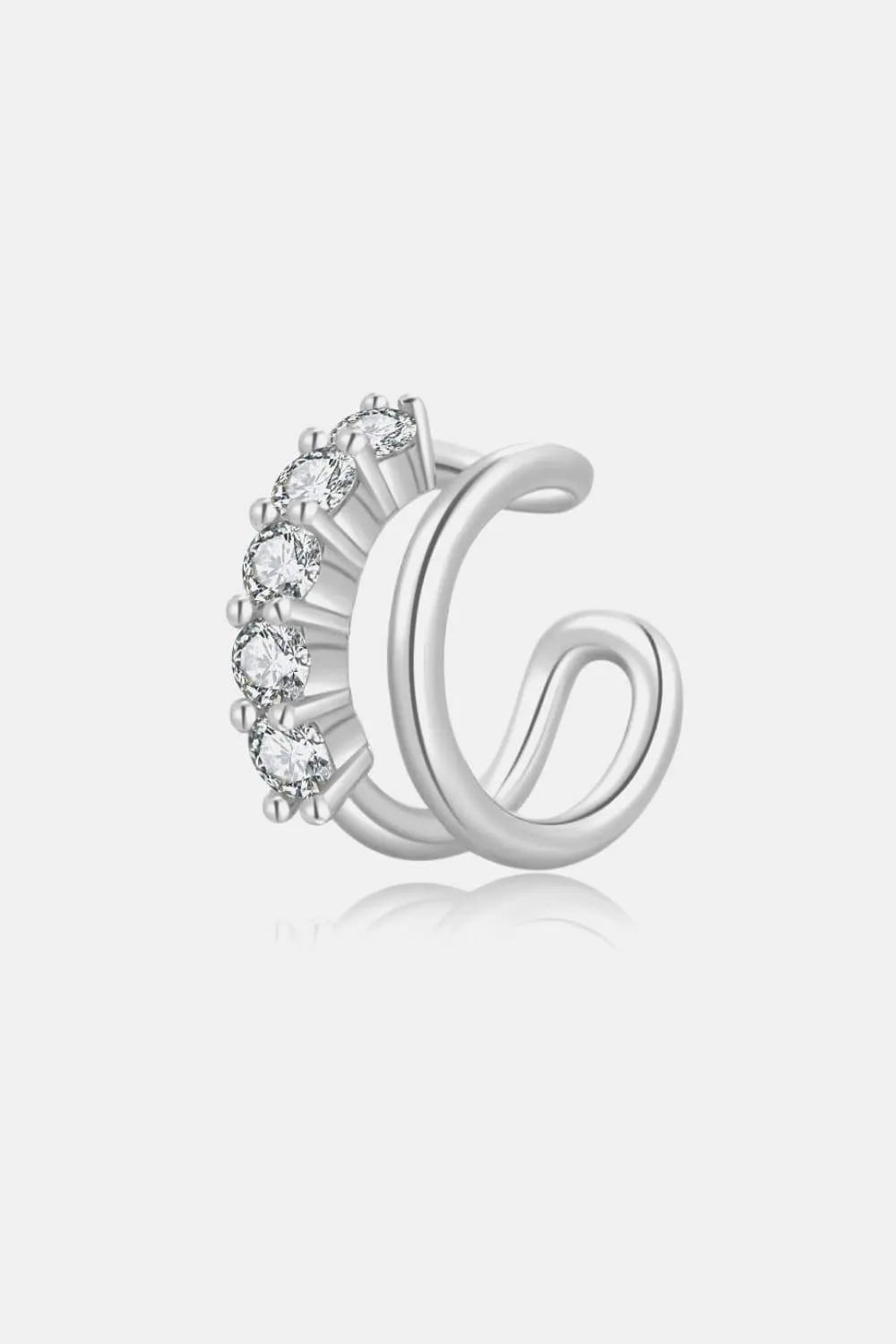 Zircon Double-Layered Single Cuff Earring Silver One Size Earrings - Tophatter Daily Deals