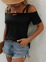 Double Spaghetti Straps Short Sleeve T-Shirt Women's T-Shirts - Tophatter Daily Deals