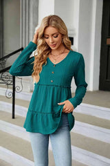 Long Sleeve V-Neck Cable-Knit Blouse Blouses - Tophatter Daily Deals