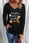 Fall Theme V-Neck Long Sleeve T-Shirt Women's T-Shirts - Tophatter Daily Deals