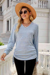 Heathered Drawstring V-Neck Top Women's T-Shirts - Tophatter Daily Deals