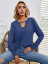 Cutout Twisted Long Sleeve T-Shirt Peacock Blue Women's T-Shirts - Tophatter Daily Deals