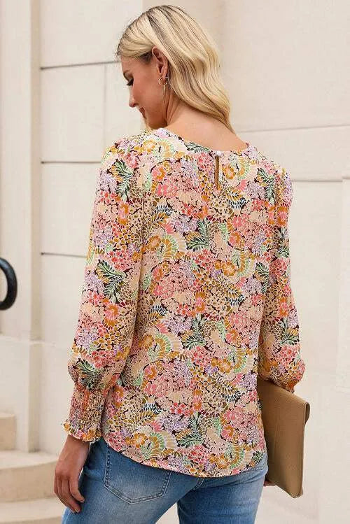 Floral Print Long Puff Sleeve Blouse Blouses - Tophatter Daily Deals
