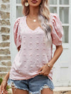 Swiss Dot Short Puff Sleeve Top Pink Blouses - Tophatter Daily Deals