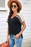 Leopard Sleeve Side Slit Tee-Shirt Women's T-Shirts - Tophatter Daily Deals