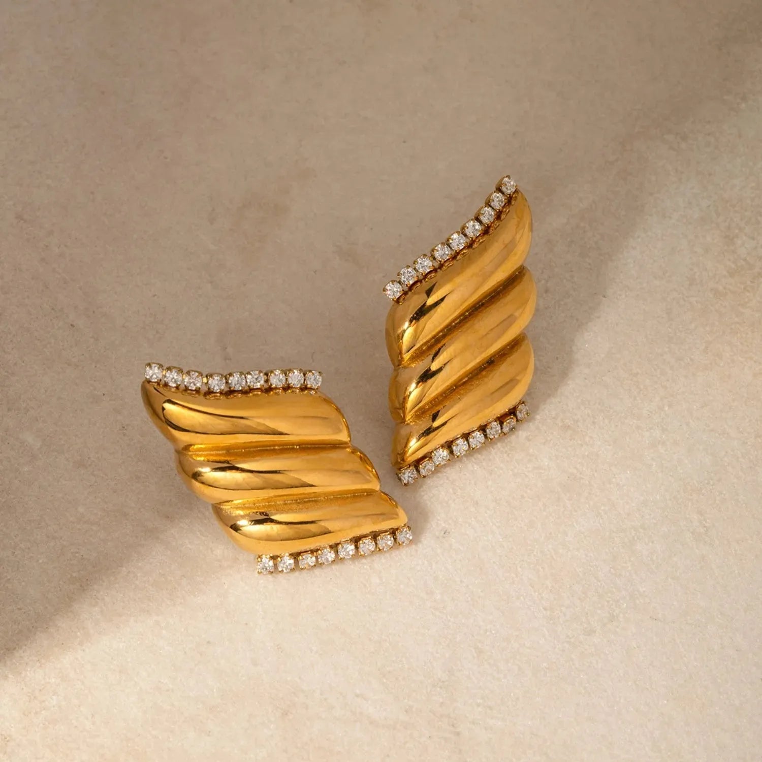 Inlaid Zircon Stainless Steel Geometric Stud Earrings Gold One Size Earrings - Tophatter Daily Deals