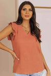 Ruffle Shoulder V-Neck Top Blouses - Tophatter Daily Deals