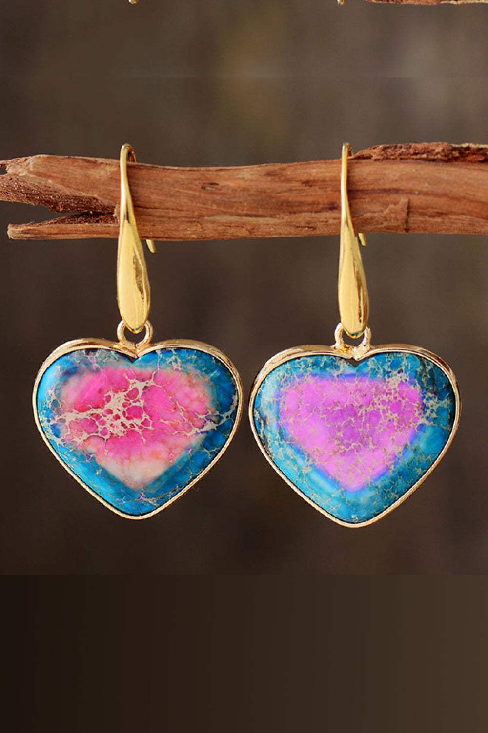 Natural Stone Heart Drop Earrings Earrings - Tophatter Daily Deals